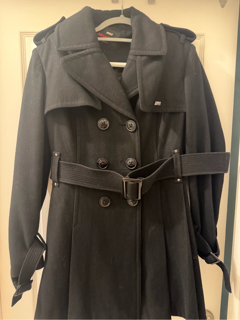 Miss Sixty Black Double-Breasted Trench Coat with Belt